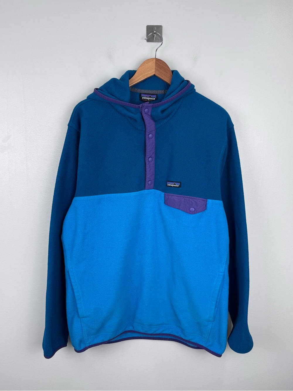 Patagonia Women Synchilla Snap T Hoodie Blue Purple Pullover Fleece Size XL